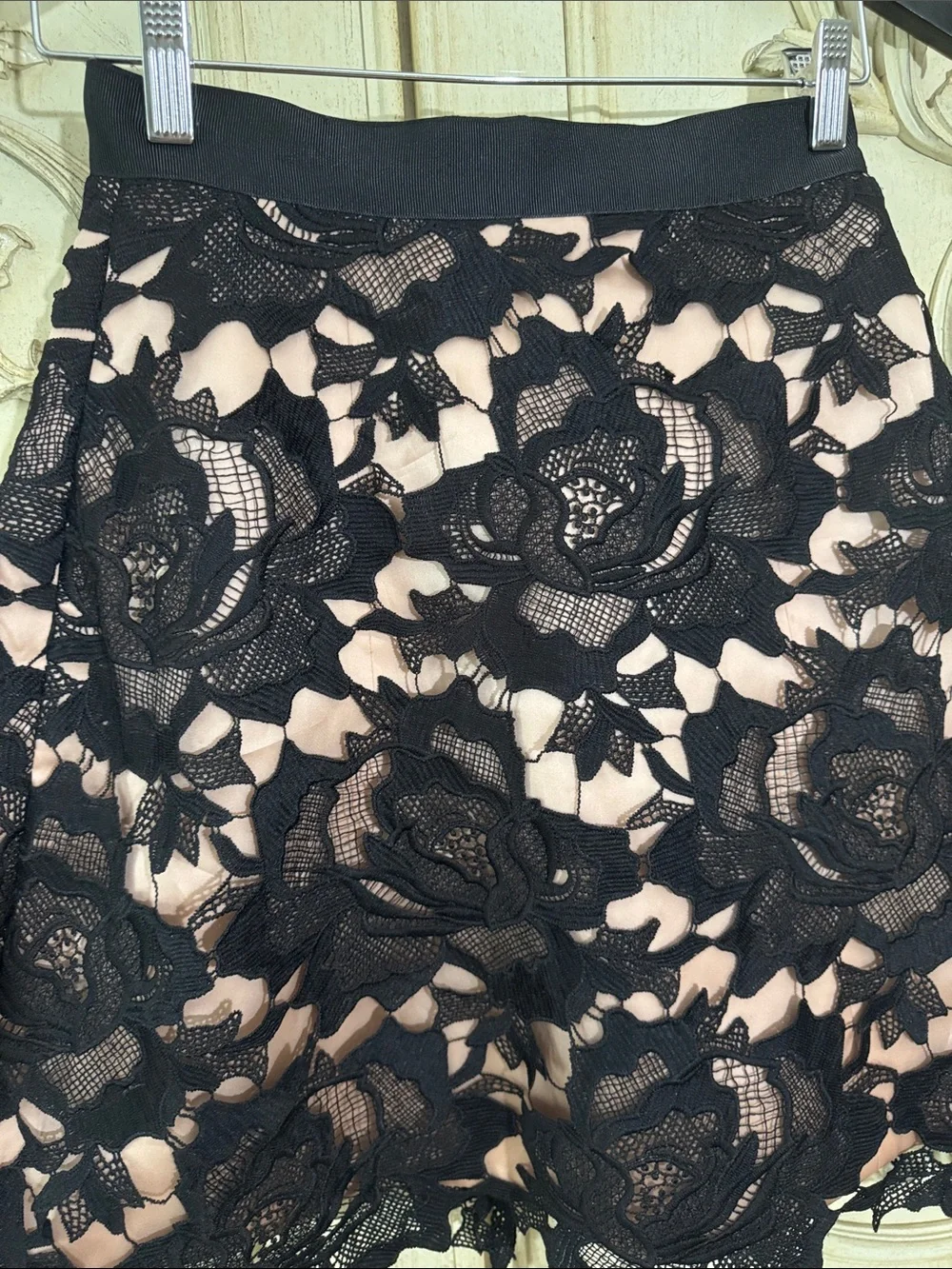 Alexis Black Lace Overlay Skater Skirt with Blush Underlay Size Small